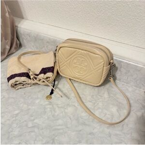 Tory Burch Cream Quilted Crossbody Bag